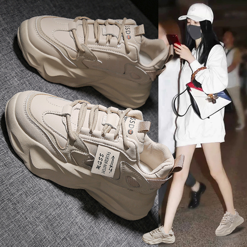 回力瑞真皮厚底老爹鞋女2023秋季新款学生女鞋网红百搭休闲运动鞋