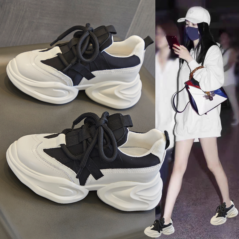 回力瑞内增高老爹鞋女真皮2023春秋小个子厚底女鞋松糕休闲运动鞋