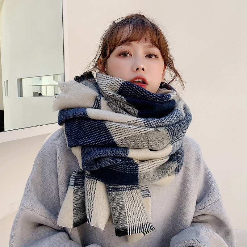 2023围巾女冬季韩版百搭秋季格子围脖加厚保暖学生情侣披肩针织
