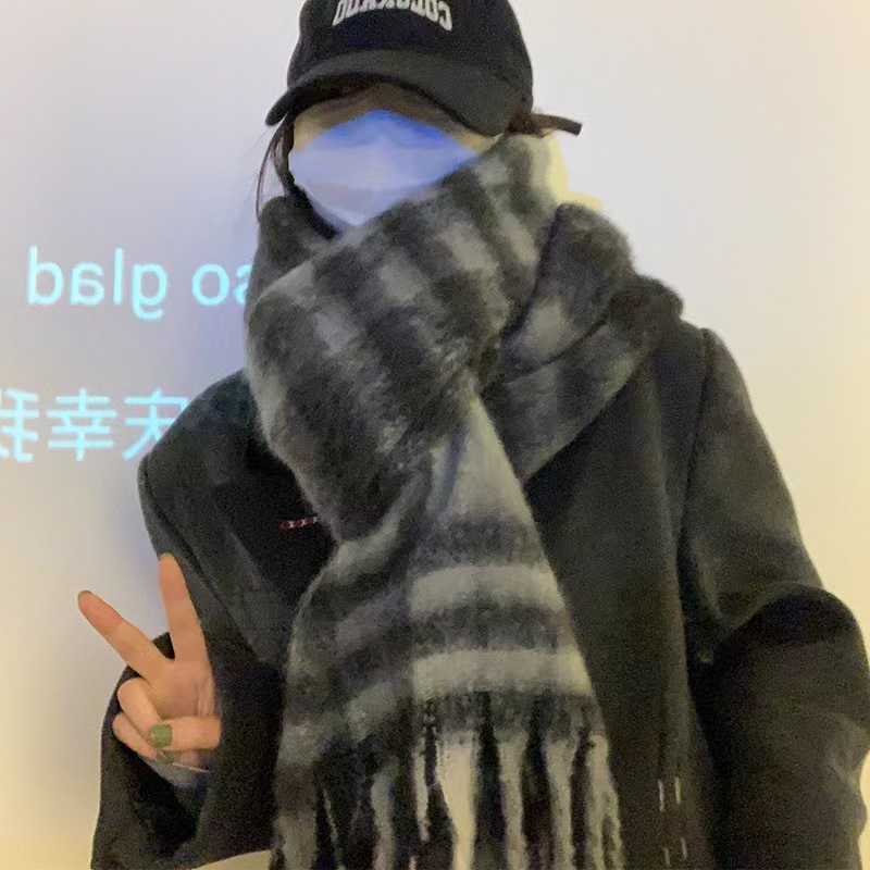 2023横竖条纹格子围巾时尚百搭情侣ins保暖