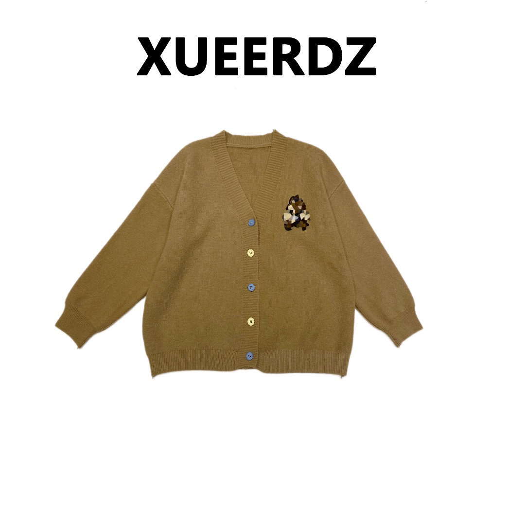 雪儿定制/奇奇蒂蒂 立体纽扣秋冬复古开衫慵懒毛衣外套井50602