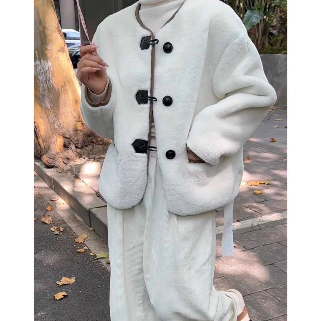 小个子女装穿搭韩系保暖大衣仿皮毛一体外套23-58#0.1