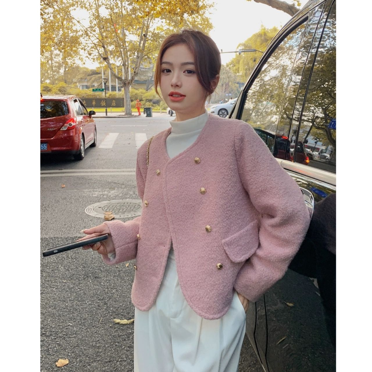 秋冬新款气质名媛显瘦休闲时尚百搭韩版毛呢外套A8836#0.1