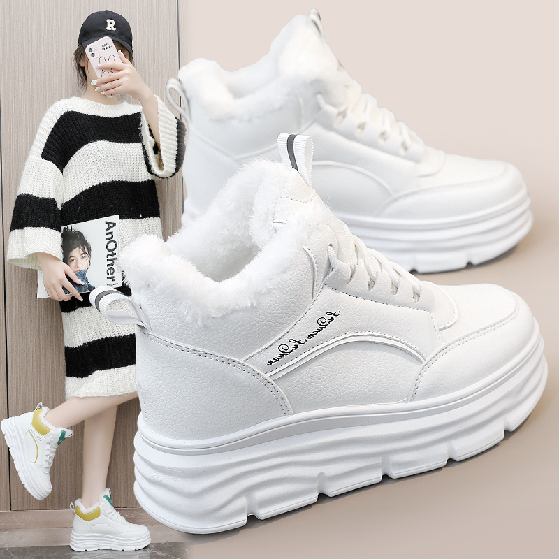 乔丹断码新款加绒小白鞋女冬季内增高加绒保暖厚底