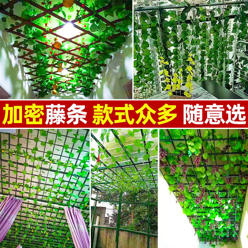吊顶装饰仿真绿植物藤条假花藤绿叶遮挡管道树叶塑料葡萄叶绿萝藤