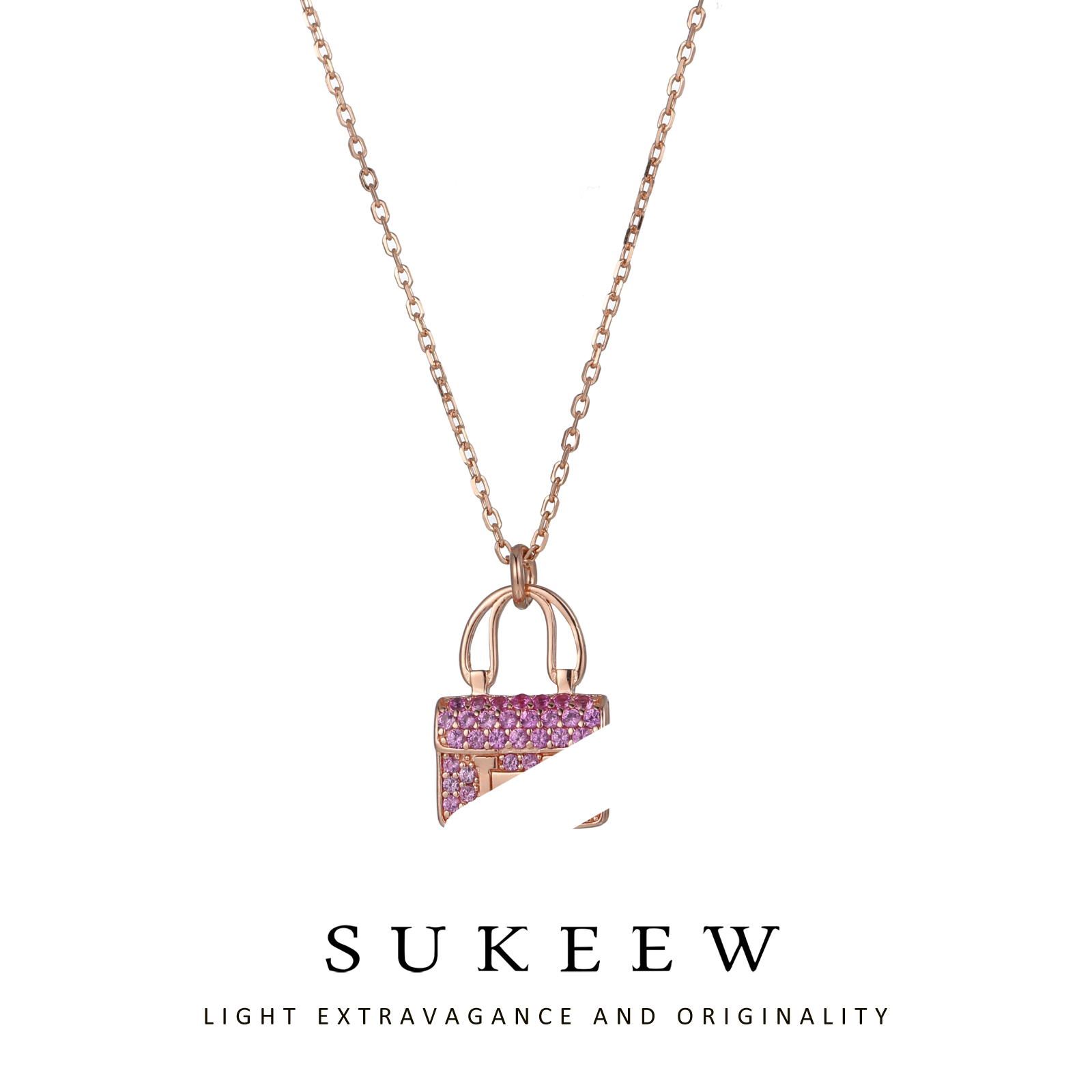 SUKEEW/酥可 坠链均925银合成锆石 满镶精致方包字母项链090211