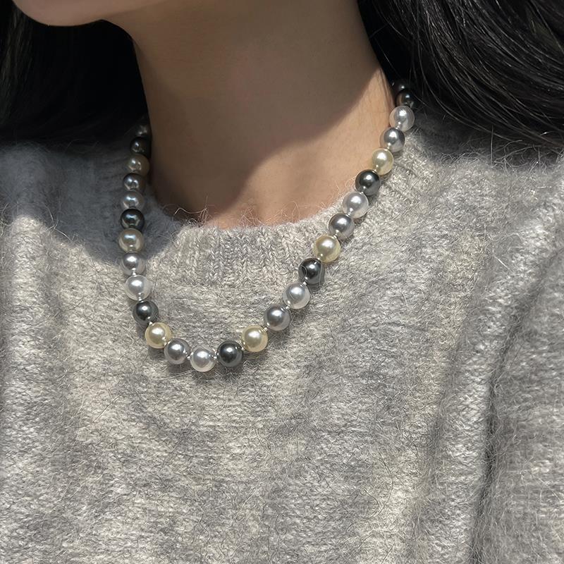 合金项链 混彩仿珍珠秋冬高级感毛衣链小众设计新款轻奢项链配饰