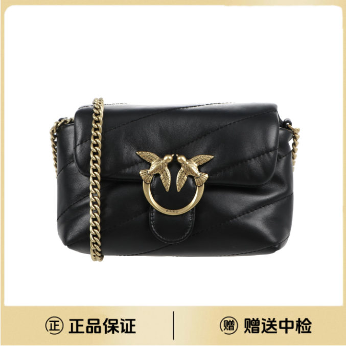 全新未使用 PINKO Puff系列小号经典斜纹金属链条飞鸟燕子包