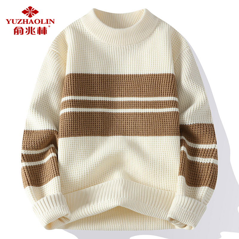 圆领毛衣男士秋冬季内搭加绒加厚军绿色针织打底衫日系慵懒风上衣