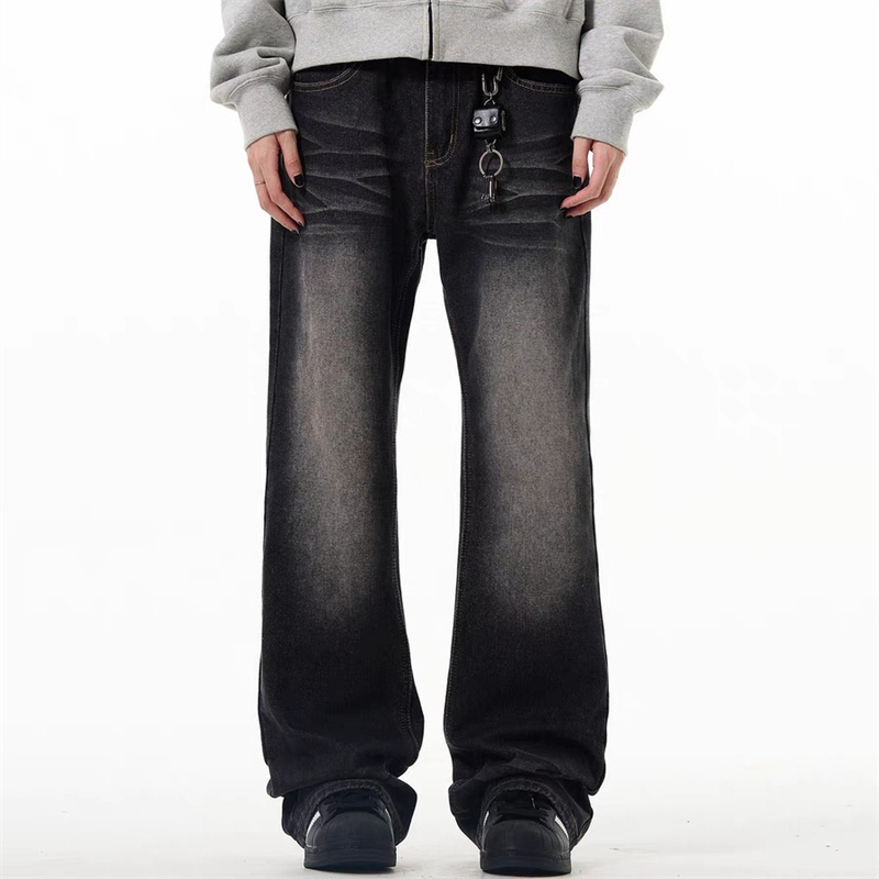 秋冬季新款高街vibe水洗微喇牛仔裤男美式复古宽松直筒裤子