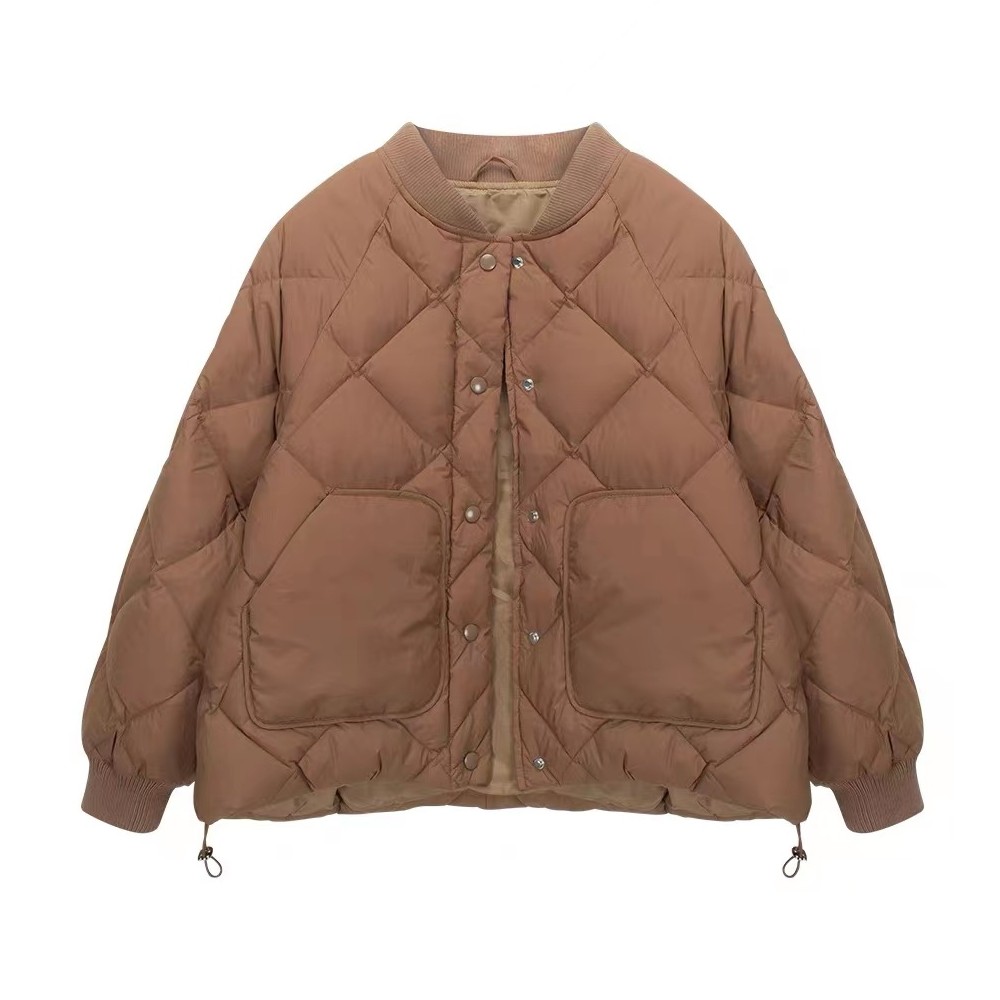 LUOXUE RO新国标90绒设计师款秋冬季羽绒服设计感菱形格棒球领