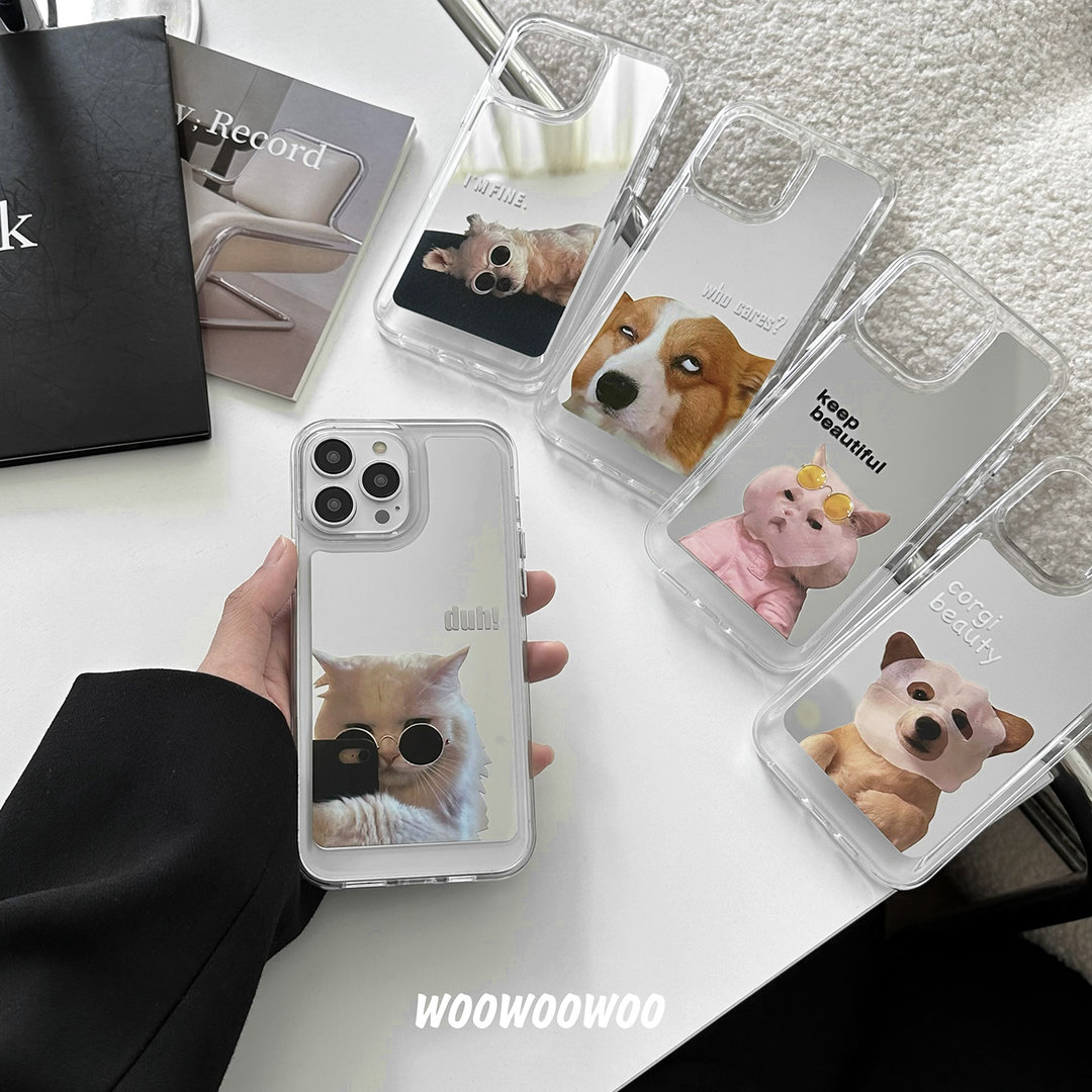 可爱小猫镜面手机壳iphone13苹果14promax12女11镜子猫咪补妆镜防