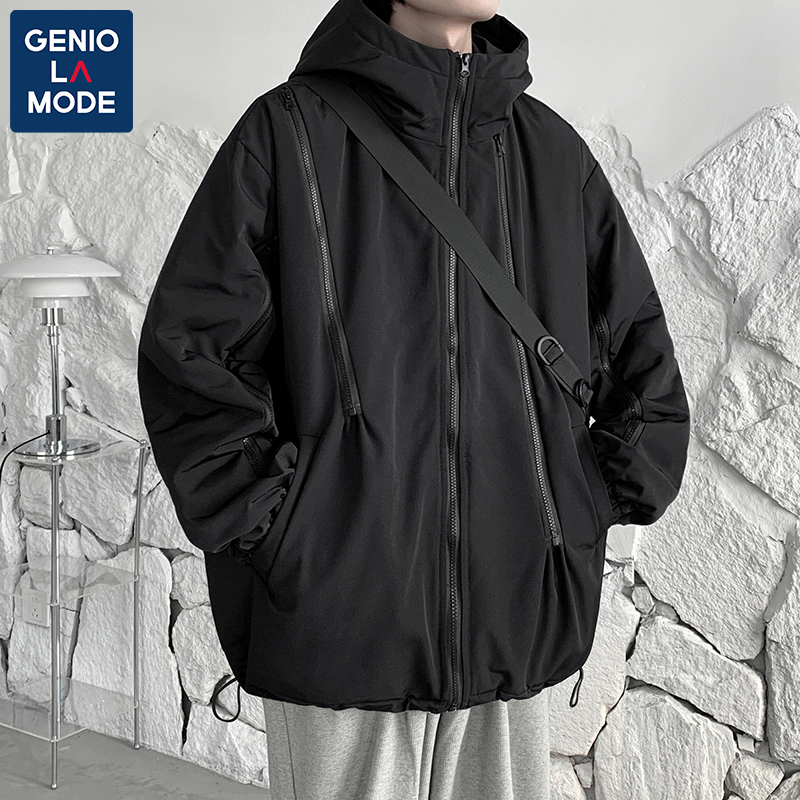 GENIOLAMODE冬季冲锋棉衣连帽棉服宽松纯色男女加厚外套