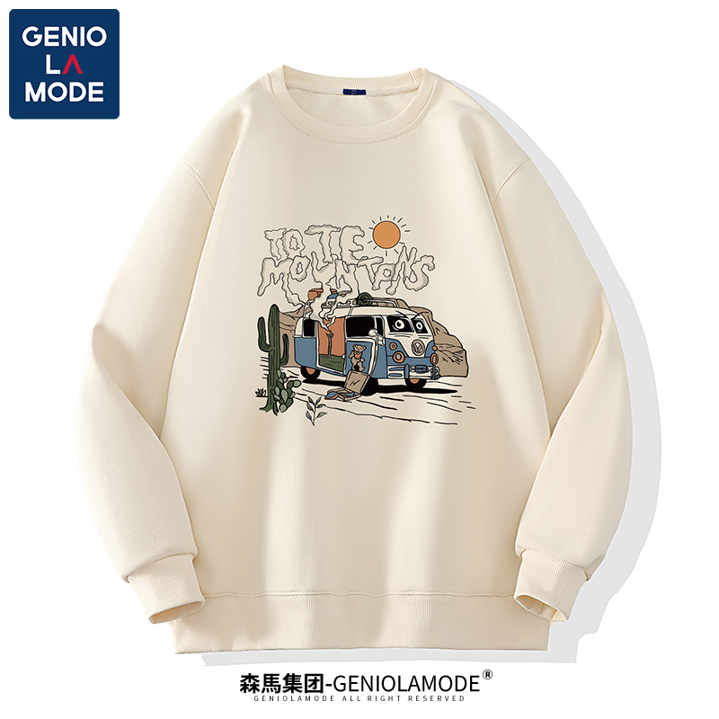 GENIOLAMODE美式圆领卫衣男女秋冬潮牌宽松百搭长袖上衣