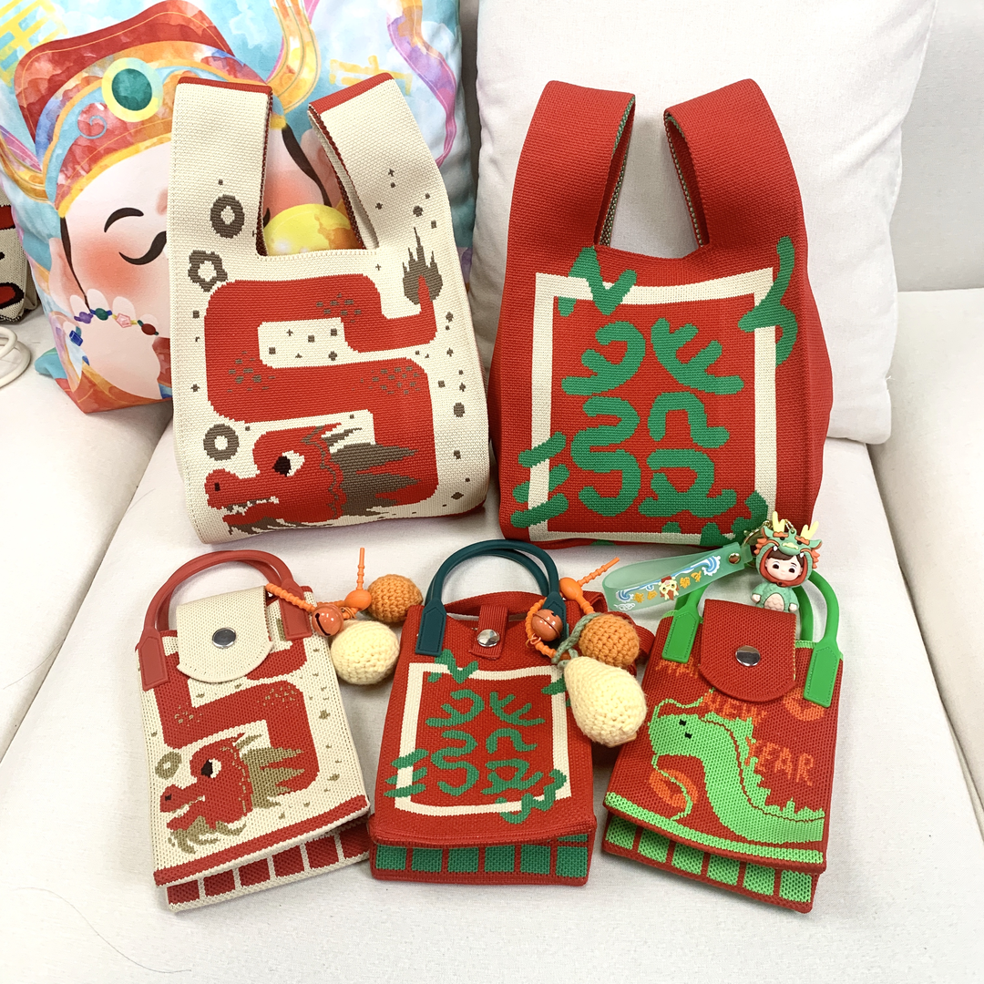 设计师原创针织手拎包托特包女包红包发财包显眼包针织包个性时尚