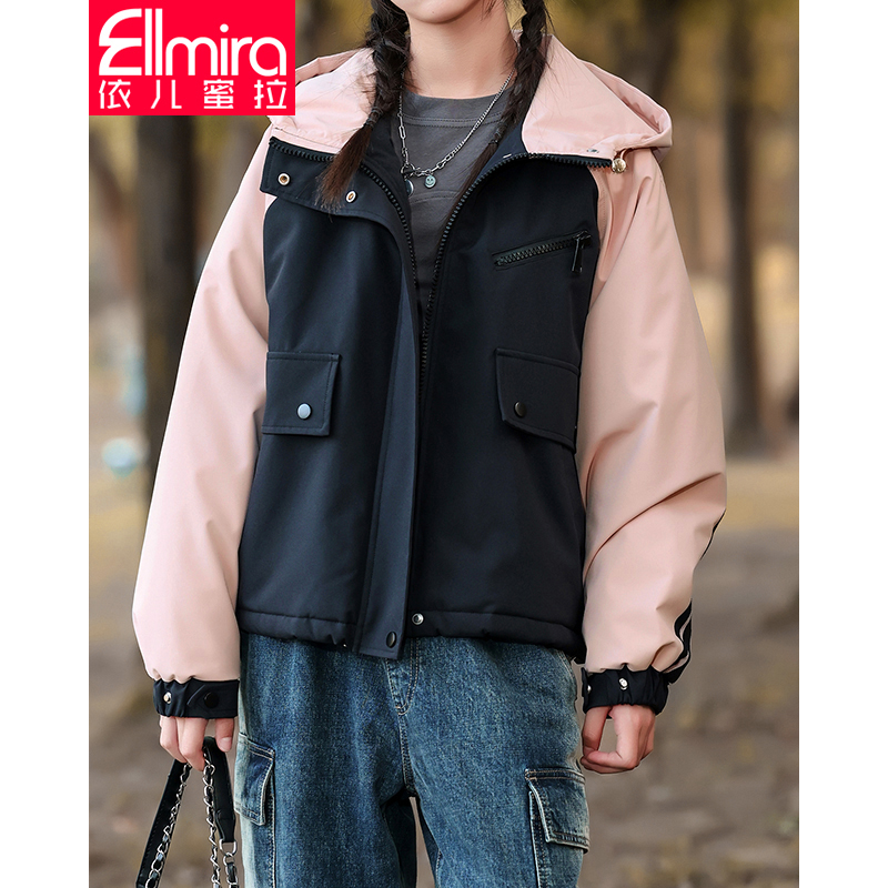 7897女童棉服秋冬短款潮撞色外套2023新款洋气大童女孩上衣中大童