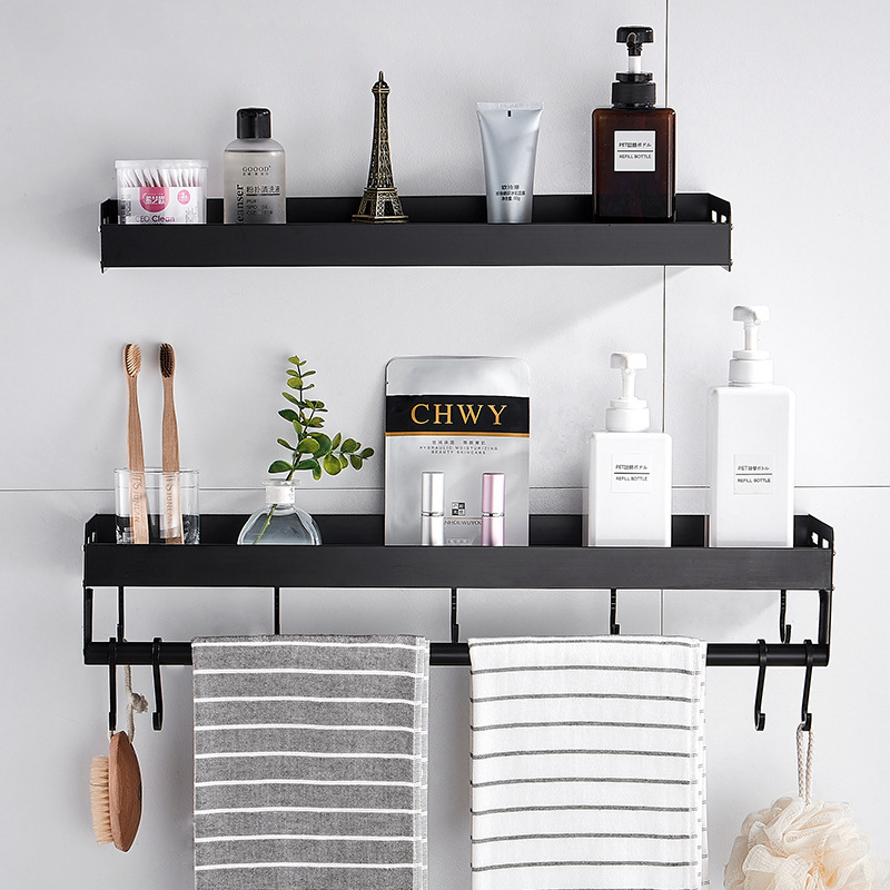 免打孔卫生间浴室置物架壁挂式黑色洗手间厕所洗漱台毛巾收纳墙上