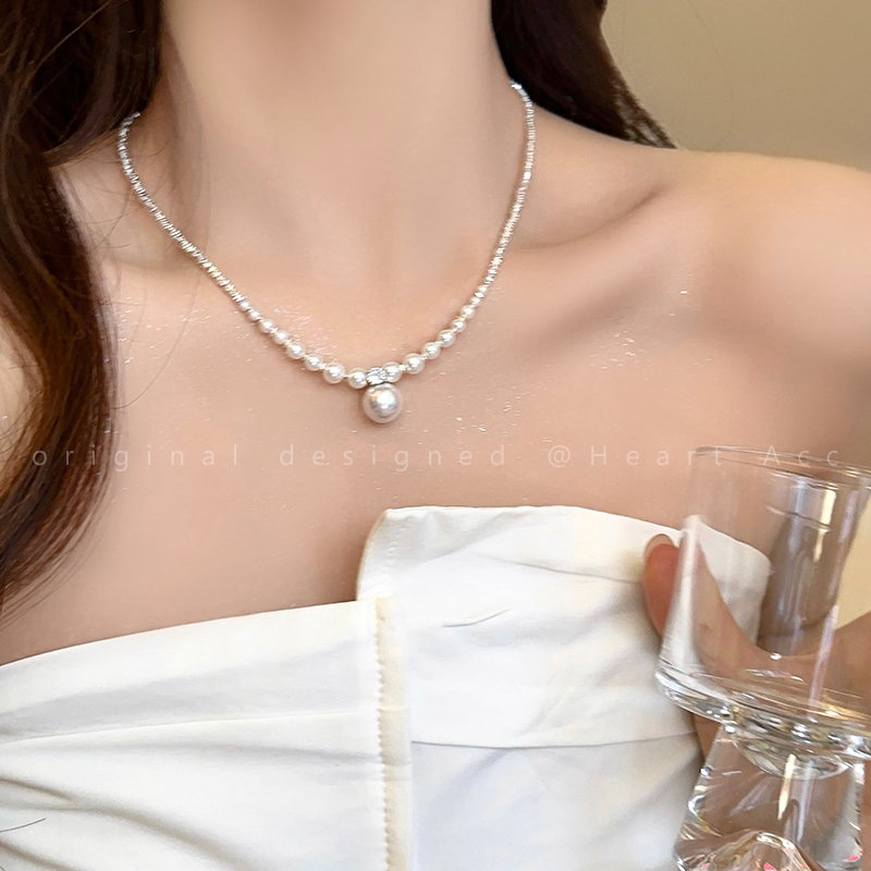 钛钢仿珍珠项链 微风庄园~珠珠碎银子项链女轻奢小众高级感锁骨链
