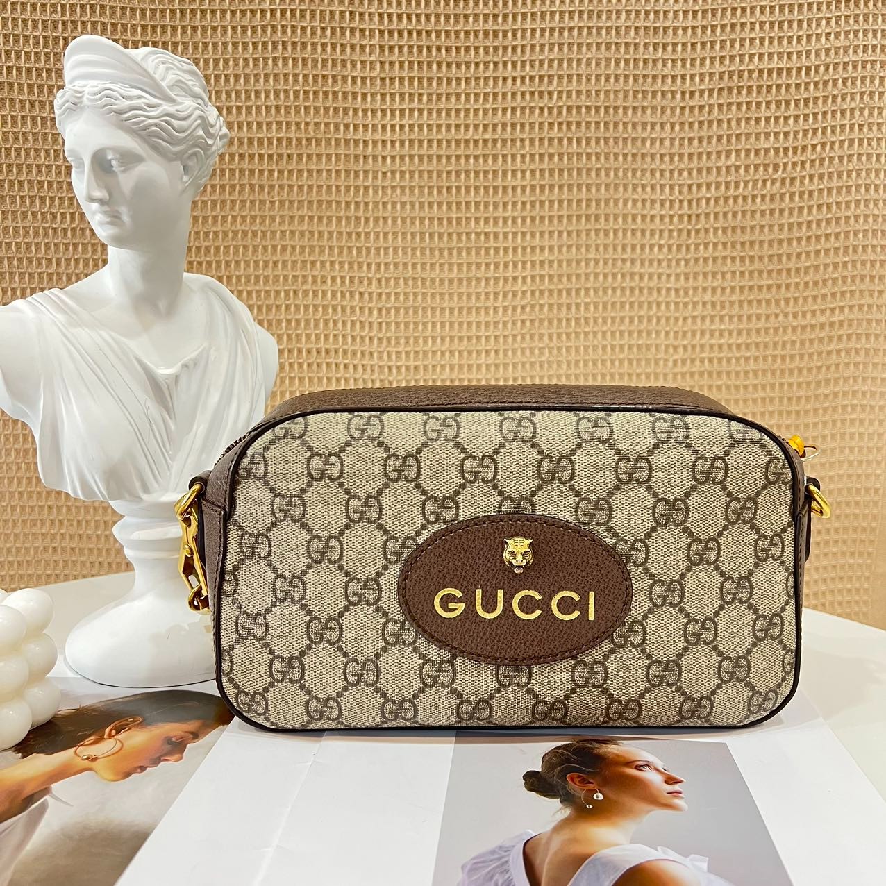 99新 GUCCI/古驰 古虎头相机包单肩经典斜挎棕色/公价10500/严选