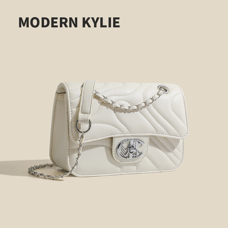 【MODERN KYLIE 】百搭ins斜挎包包女时尚菱格链条包白色单肩小方包