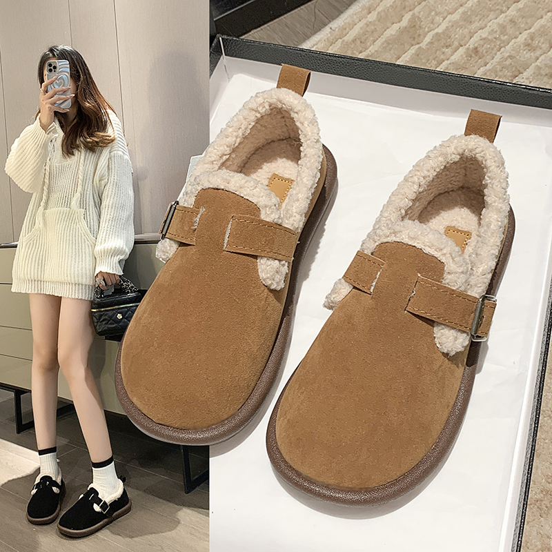 网红毛毛鞋女2023年秋冬季新款百搭一脚蹬加绒保暖棉鞋外穿勃肯鞋