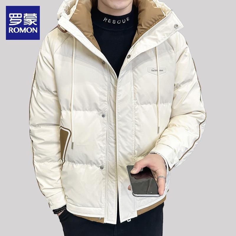 罗蒙轻薄羽绒服男士冬季新款加厚保暖防寒面包服休闲连帽外套男装