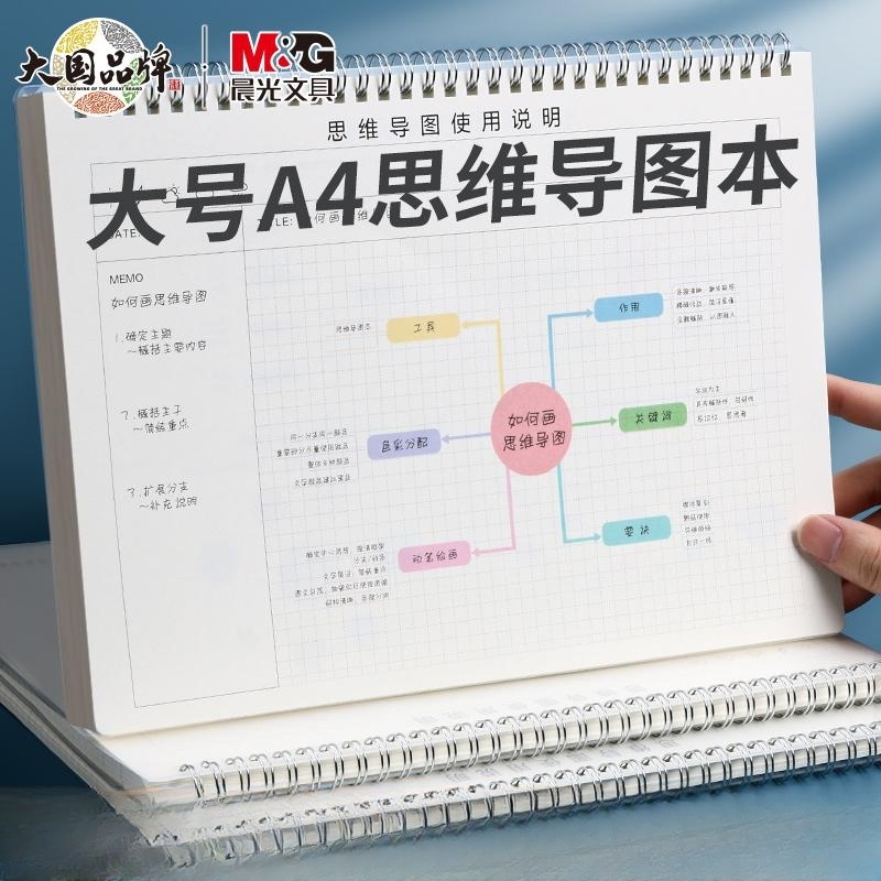 晨光本味思维导图双线圈本80页方格内页pp半透明绘画概括重点TY