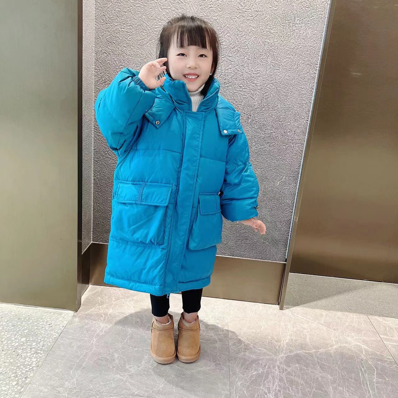 冬季新品白鸭绒中长款连帽羽绒服外套
