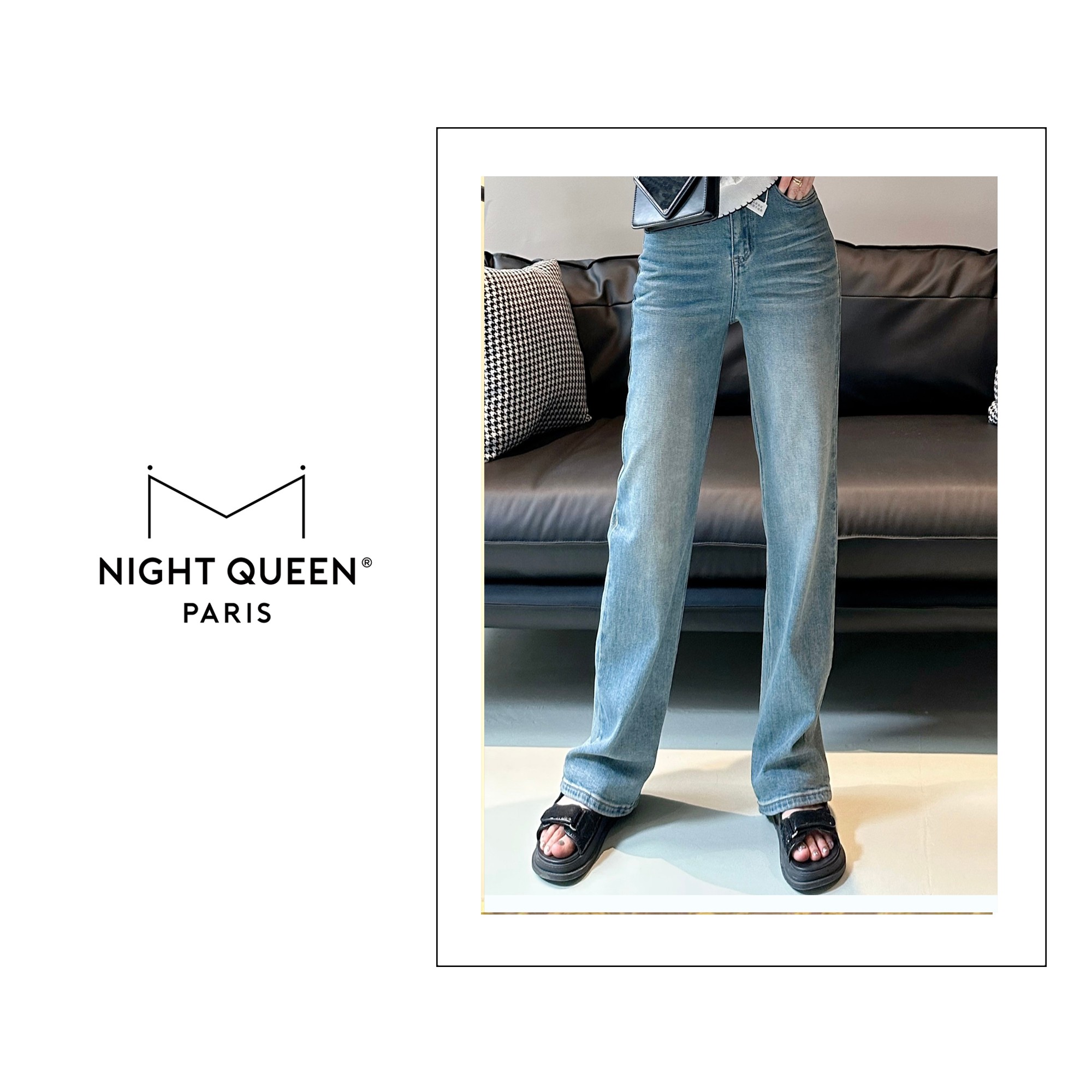 【重工水洗】23春夏新款中高腰宽松直筒做旧休闲牛仔裤长裤XJ232