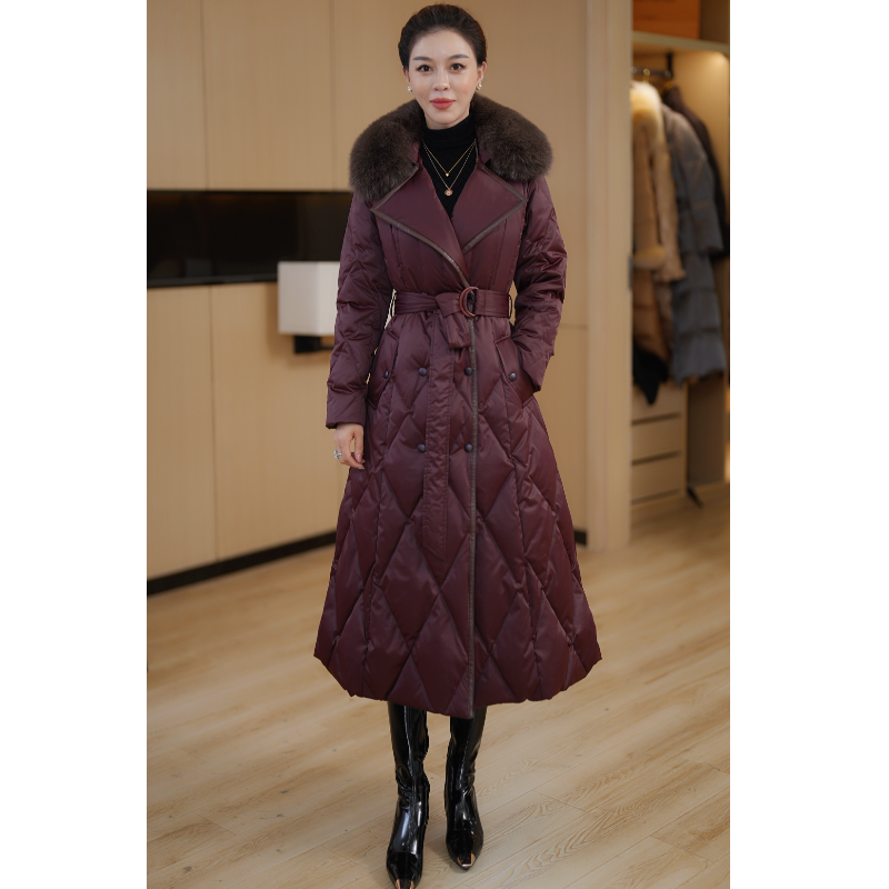 【极光暗红】 冬季新款大狐狸毛领气质显瘦轻奢中长款羽绒服