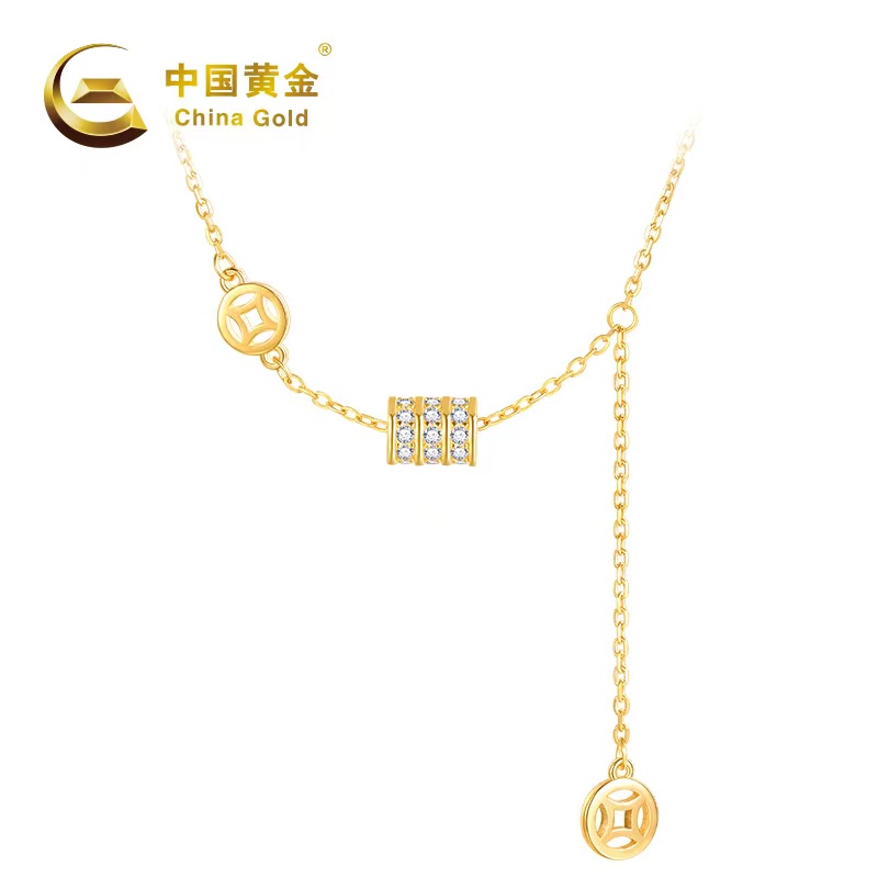 China Gold/中国黄金925银合成锆石小蛮腰项链 财源滚滚#10