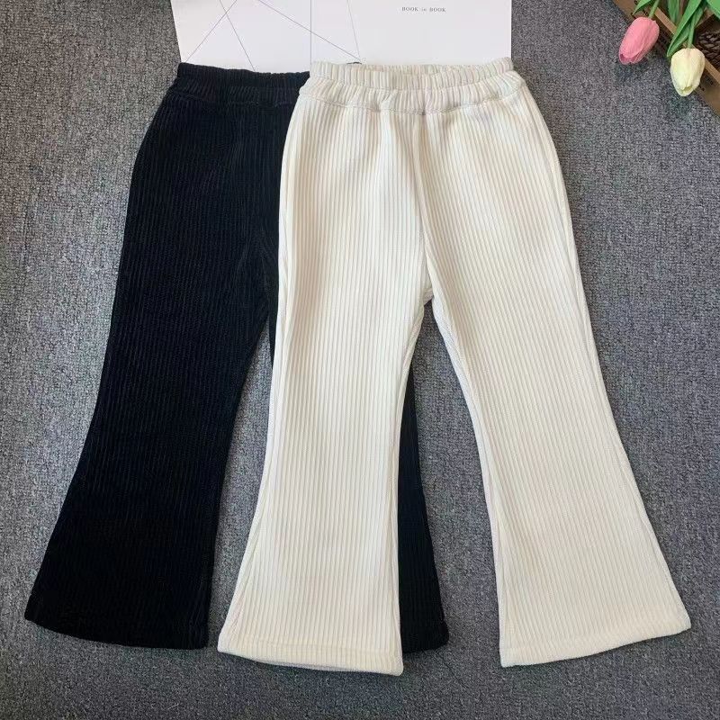 【沃玛】2023新款灯芯绒加绒女童复古打底长裤外穿女孩喇叭裤长裤