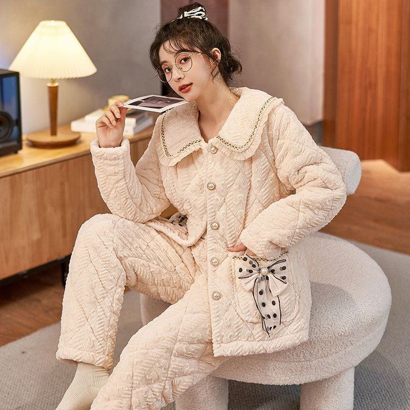 睡衣女秋冬季加厚加绒三层夹棉女士家居服女款爆款2022新款 52332