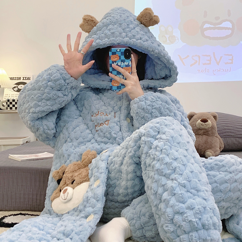 睡衣女秋冬季加厚加绒三层夹棉家居服睡袍女款爆款2022新款 52211