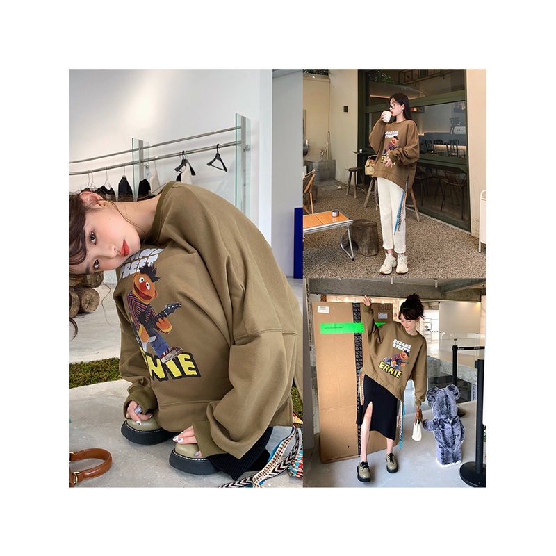 jupevendue卫衣女2021秋季新款民族风宽松圆领长袖芝麻街联名款