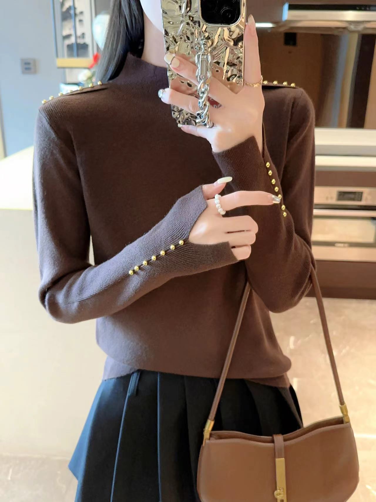 【含含粉丝专属】新款金扣半高领气质百搭针织打底衫MC826