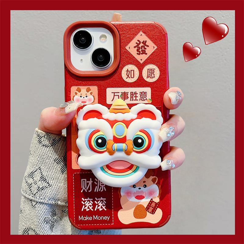 龙年财源滚滚适用iphone15支架手机壳14苹果13新年12挂绳全包立体