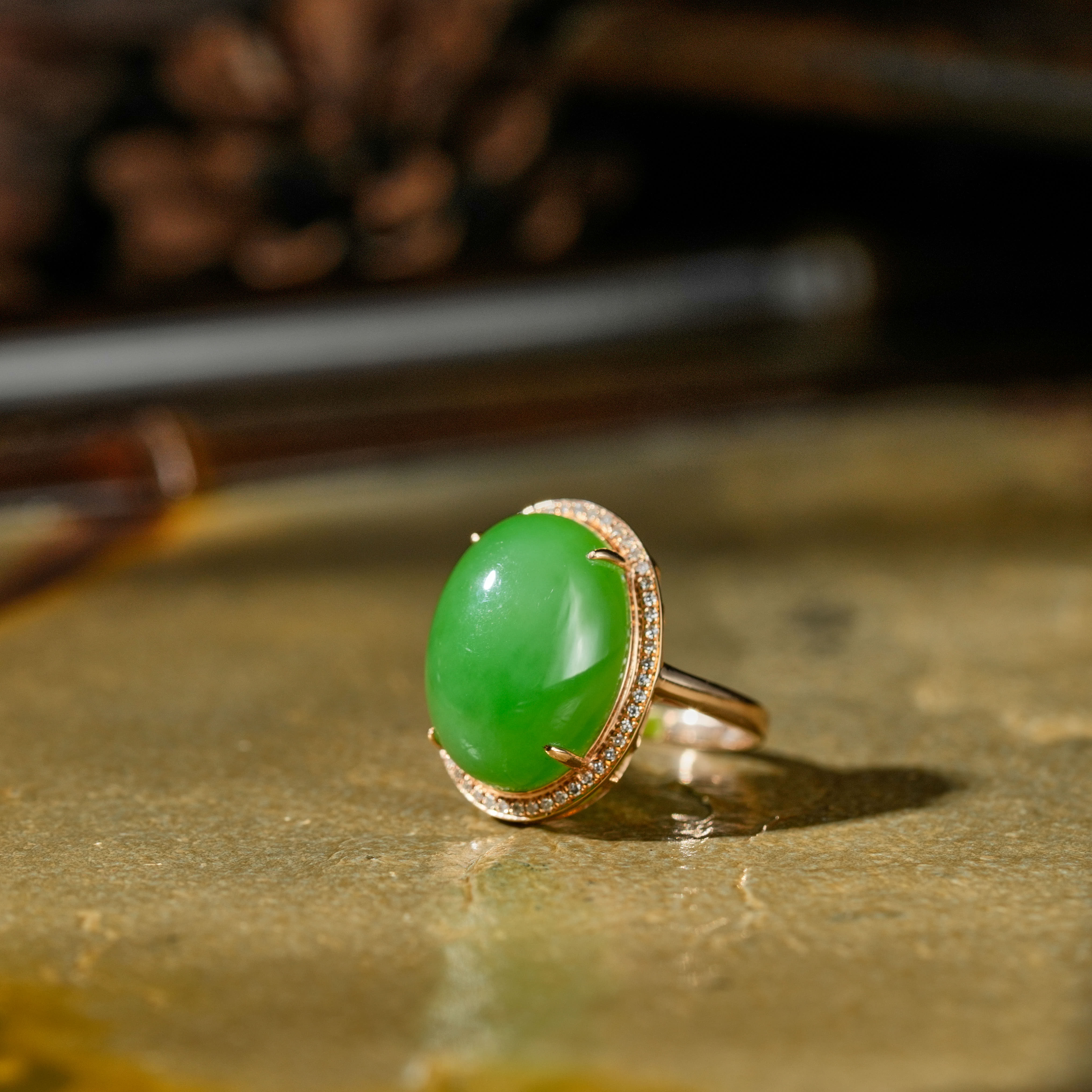 【博缘】和田玉苹果绿18K金镶嵌典藏级戒指J1521