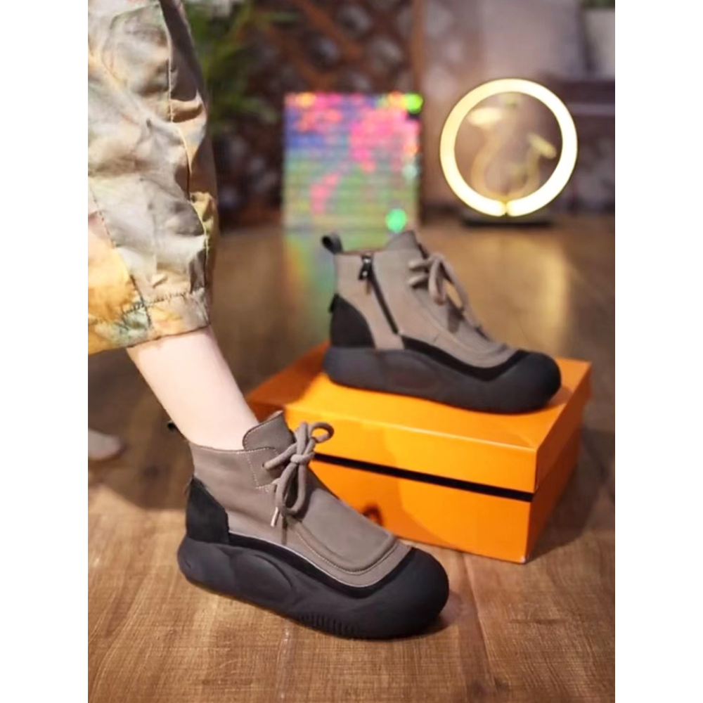 雪地意尔康厚底马丁靴女2023新款冬季复古英伦风保暖加绒圆头短靴