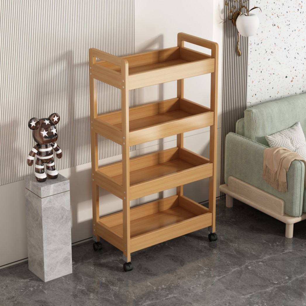 觅嘉楠竹落地置物架可移动小推车零食杂物架家用客厅储物收纳架子