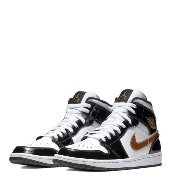 Nike耐克AIR JORDAN 1 MID男子黑白金拼色鞋男小黑金852542-007