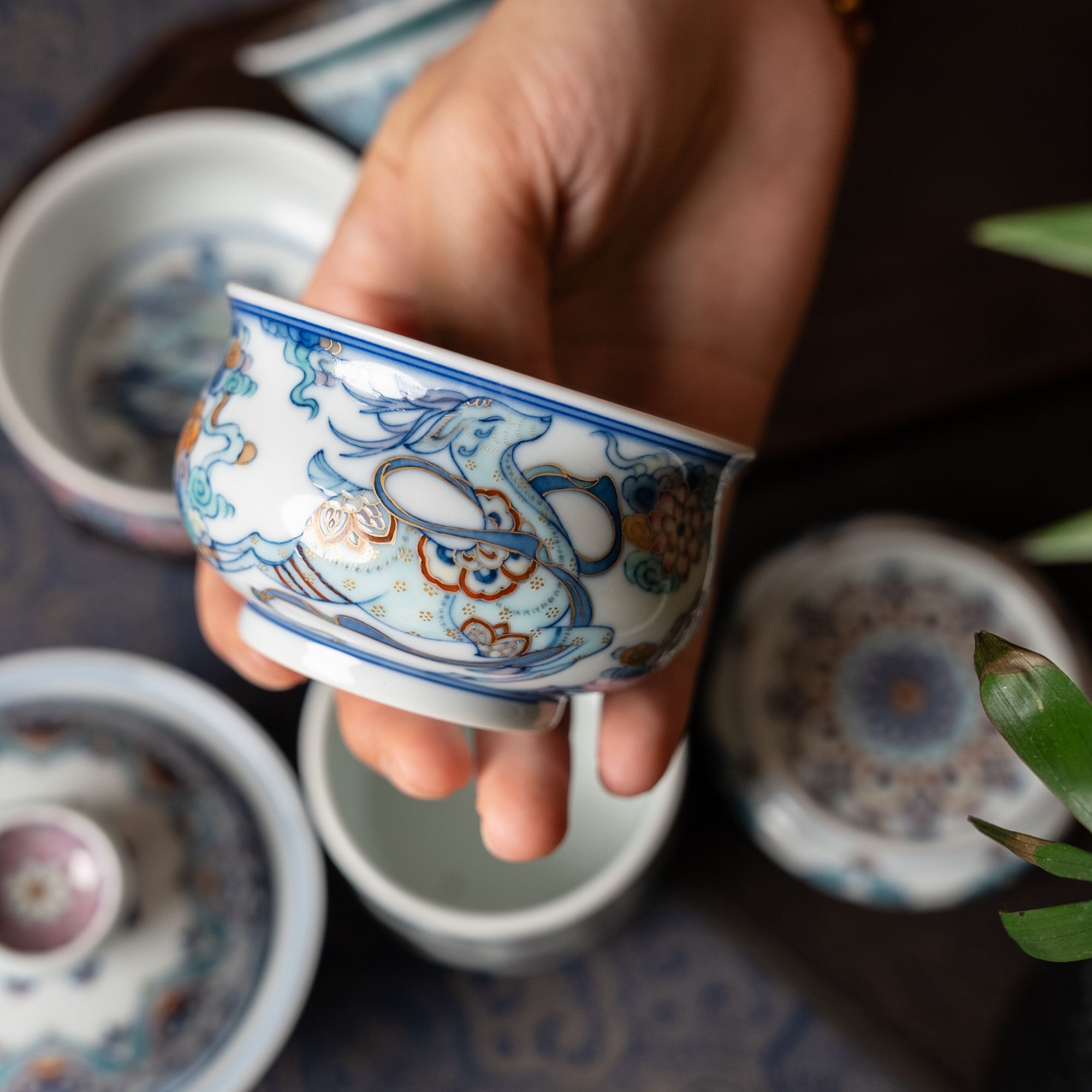 玗琪轩丨斗彩柴窑敦煌九色鹿炉式杯景德镇纯手工手绘家用高档茶具