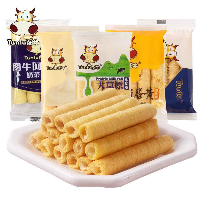 图牛咸蛋黄卷心酥整箱牛轧芝士注夹心小蛋卷饼干早餐网红休闲零食