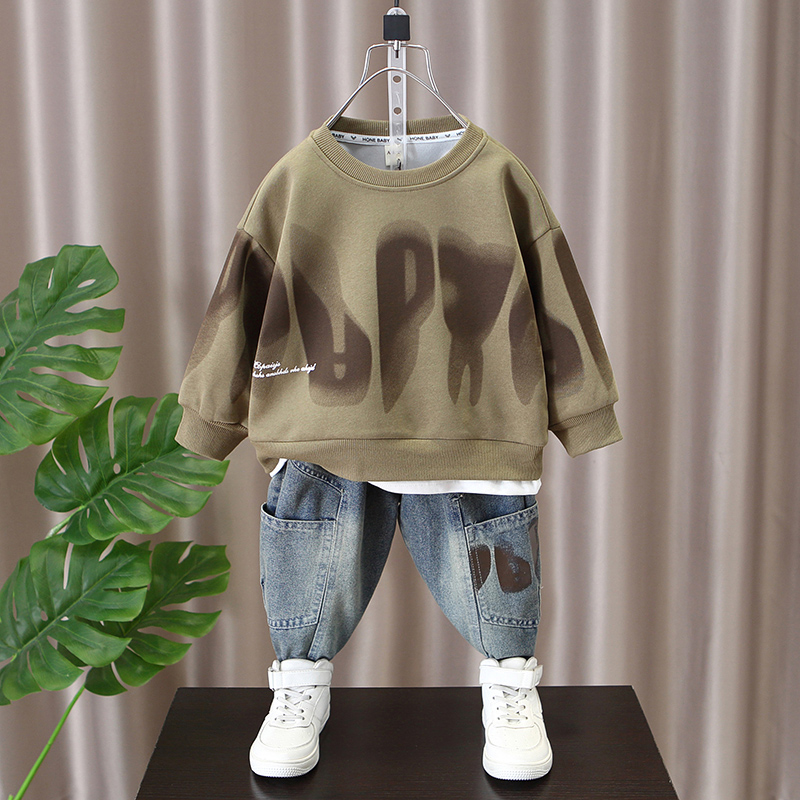 童装男童春装套装儿童卫衣春季2024新款牛仔裤两件套春秋款