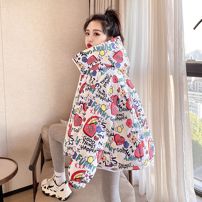 棉服女短款2023年新款涂鸦印花宽松加厚面包服设计感洋气保暖棉衣