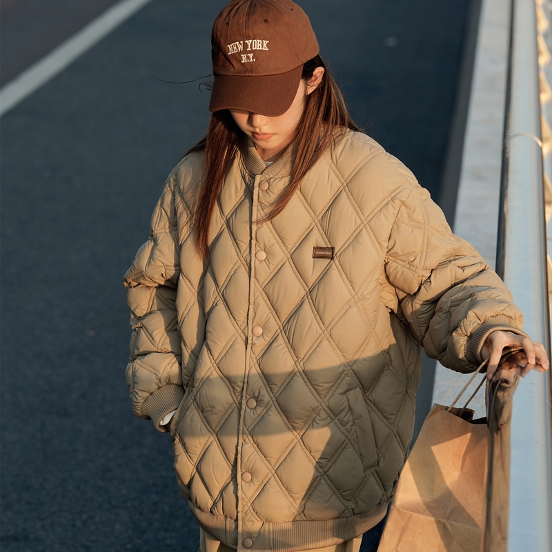 2023秋冬新款ins棉衣女菱格棉服设计感轻便外套棒球服棉袄潮宽松