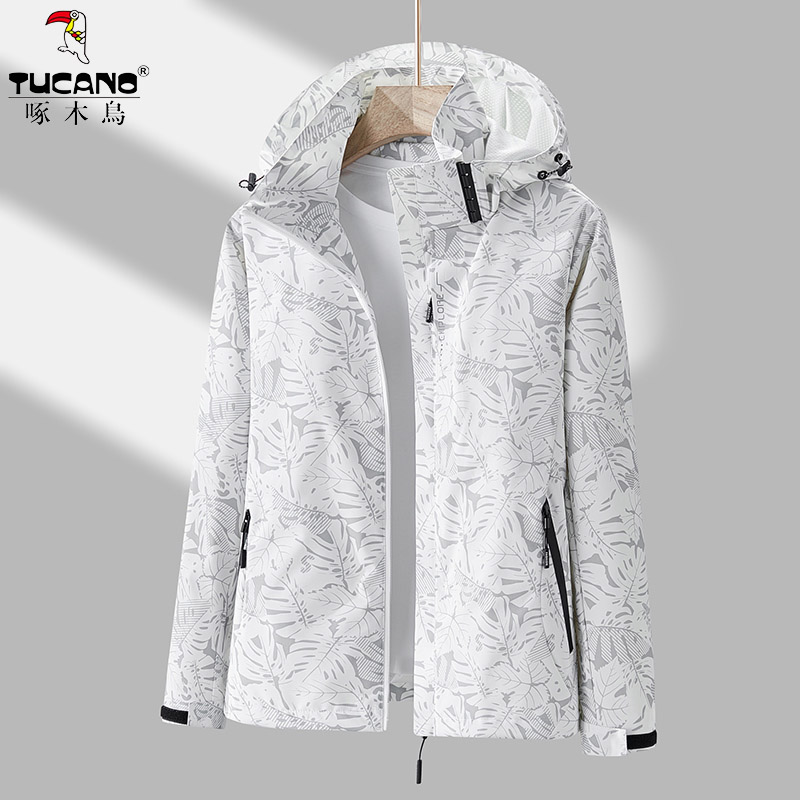 TUCANO/啄木鳥冲锋衣男女同款枫叶印花宽松防风防水户外登山服潮