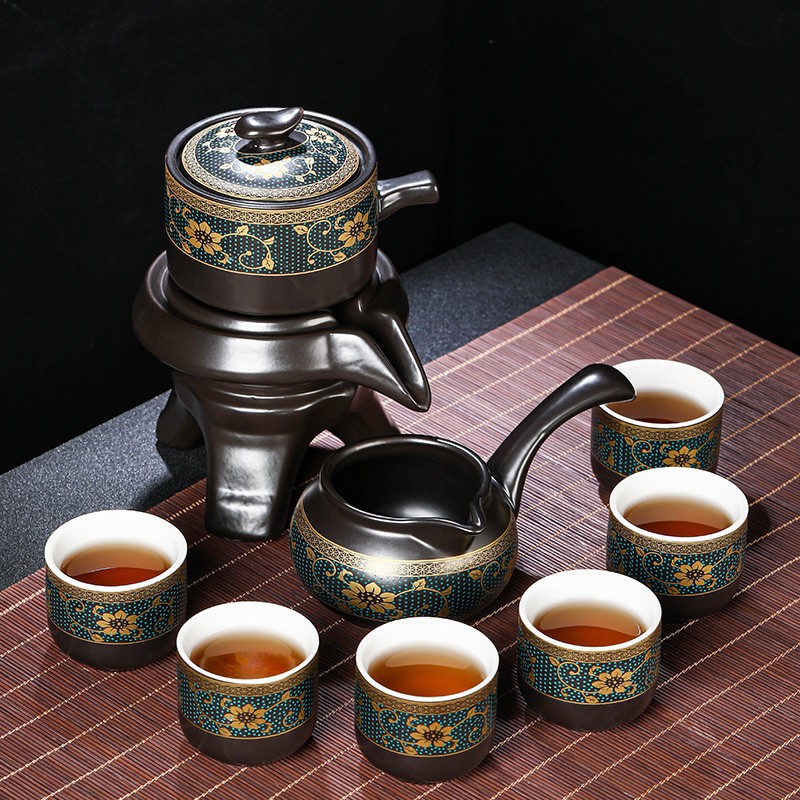 若宛懒人全自动功夫茶具套装冲茶器石磨茶具中式茶道家用简约茶具