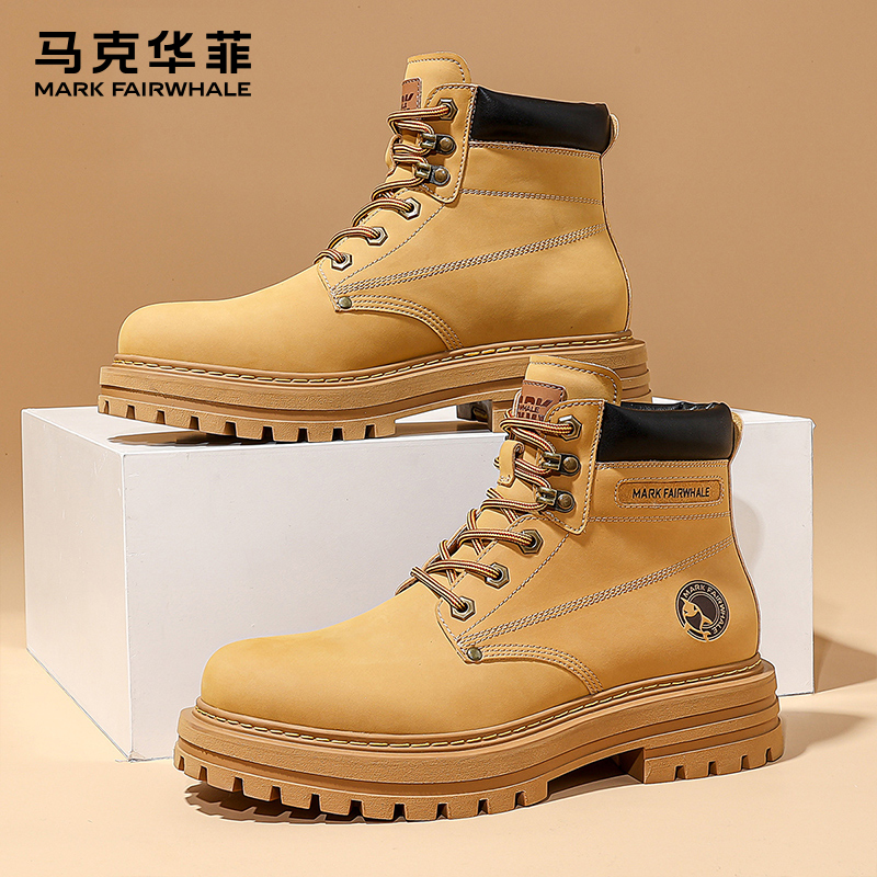 马克华菲马丁靴休闲新款男靴复古爆款高帮厚底靴子2026中帮大黄靴商品图