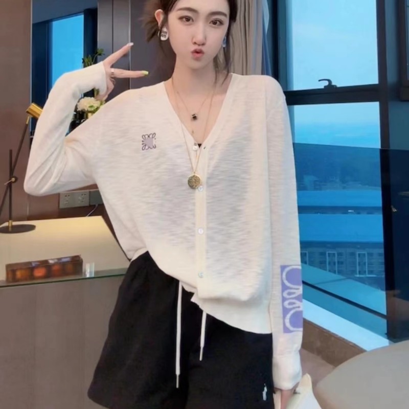 薄款亚麻针织开衫T恤女夏季2023新款港风洋气宽松V领长袖防晒上衣